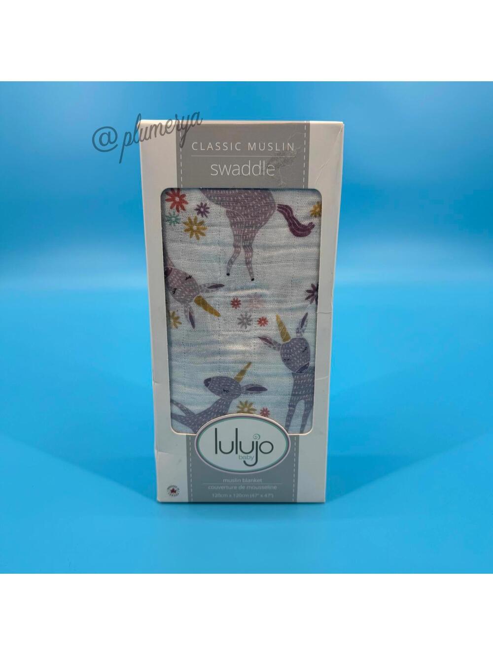 Lulujo Baby Unicorn Swaddle Blanket 100% Cotton 47 x 47 Breathable Muslin NWT